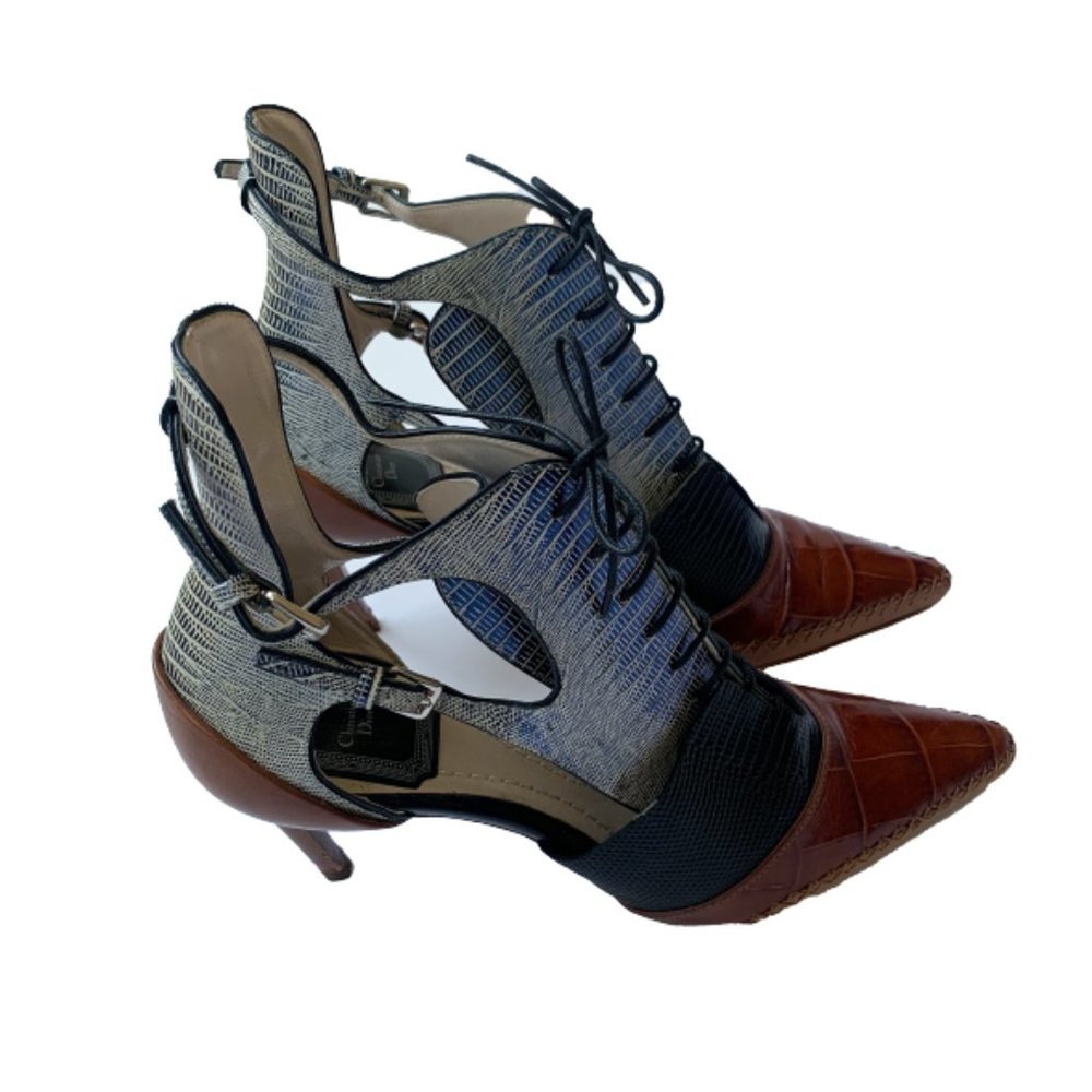 Dior Tricolor Lizard & Croc Embossed Ankle Boots